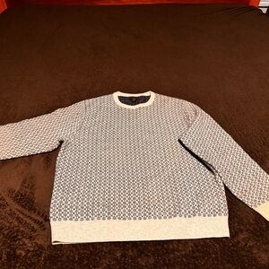 J. Crew Navy and White Geometric Cashmere Crewneck Sweater
